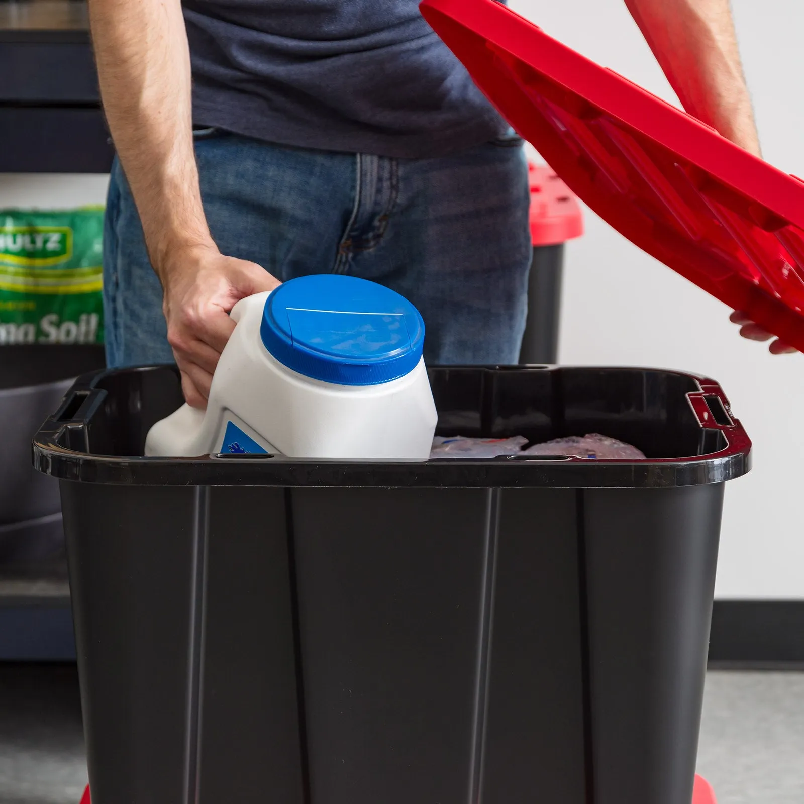 11.5Gal/46Qt 4 Pack All-Weather Heavy-Duty Stackable Storage Plastic Bin Tote Container with Quick Snap Lid, (20" L x 15" W x 14" H), Black