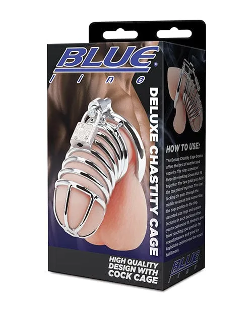 Blue Line Deluxe Chastity Cage - Silver