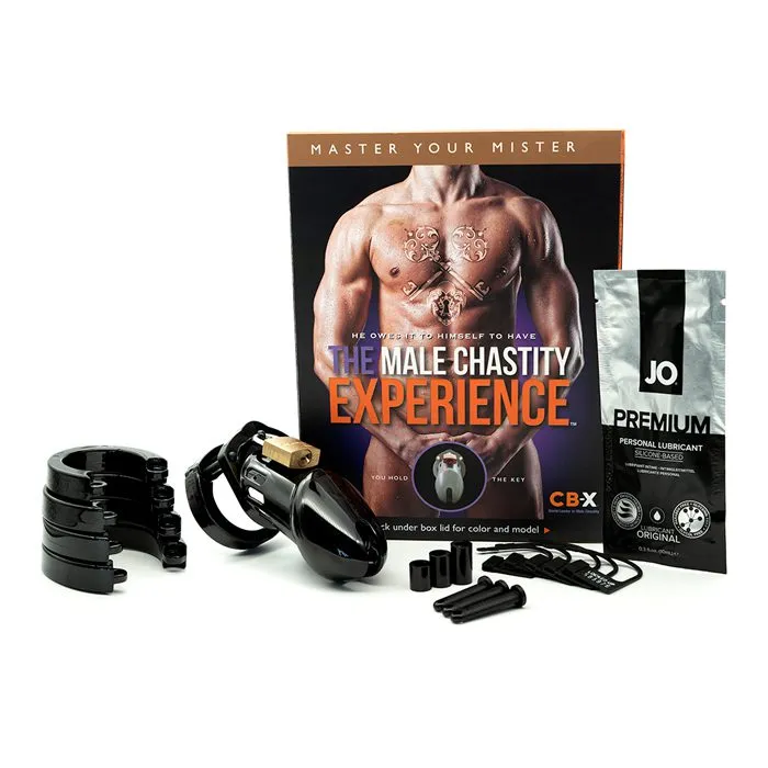 CB-6000 3.25" Male Chastity Cock Cage Kit - Black - Clear