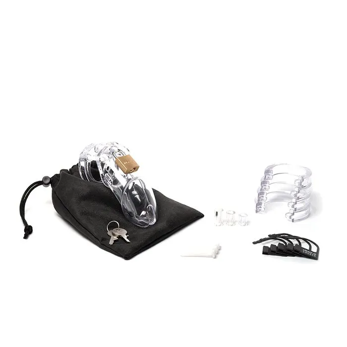 CB-6000 3.25" Male Chastity Cock Cage Kit - Black - Clear