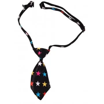 Dog Necktie - Black with Colored Stars