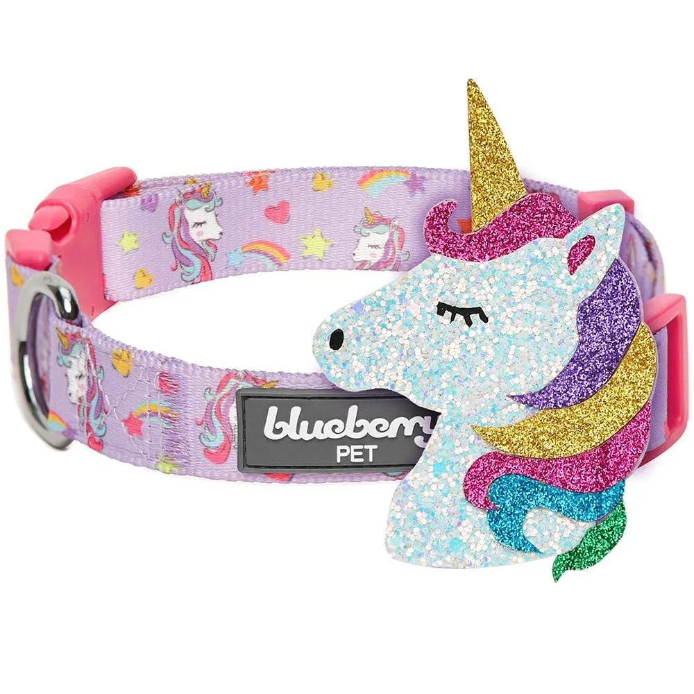 Flamingo Unicorn Dog Collar, Summer Vacation Tropical Hawaiian Palm Leaves Collar