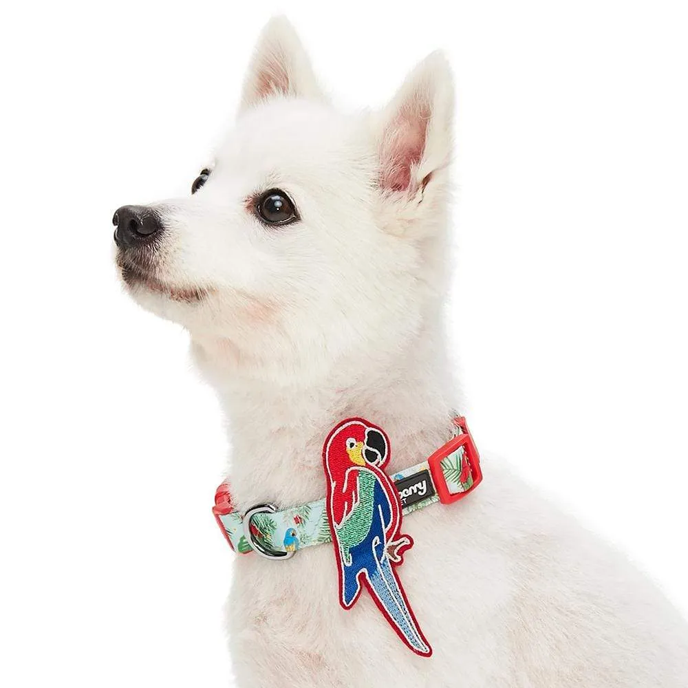 Flamingo Unicorn Dog Collar, Summer Vacation Tropical Hawaiian Palm Leaves Collar