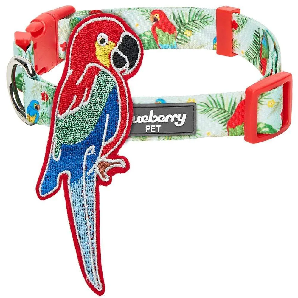 Flamingo Unicorn Dog Collar, Summer Vacation Tropical Hawaiian Palm Leaves Collar