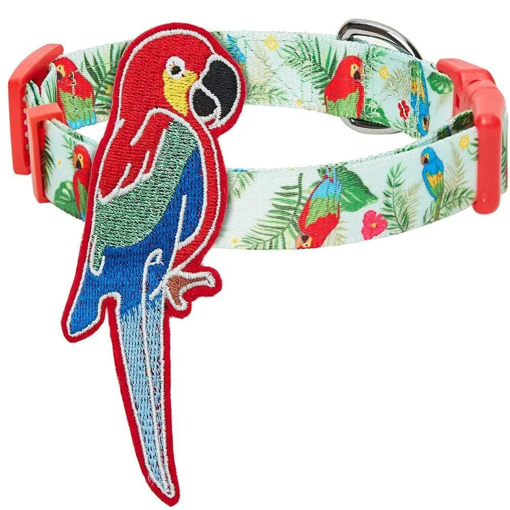 Flamingo Unicorn Dog Collar, Summer Vacation Tropical Hawaiian Palm Leaves Collar