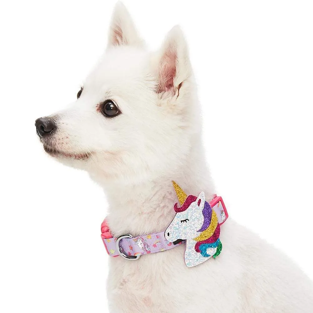 Flamingo Unicorn Dog Collar, Summer Vacation Tropical Hawaiian Palm Leaves Collar