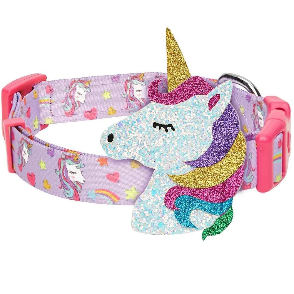 Flamingo Unicorn Dog Collar, Summer Vacation Tropical Hawaiian Palm Leaves Collar