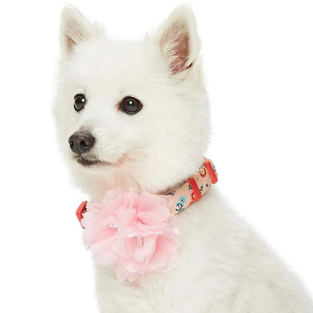 Floral Power Dog Collar with Handmade Detachable Pink Peony