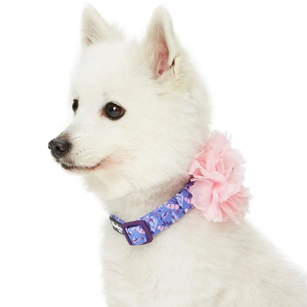 Floral Power Dog Collar with Handmade Detachable Pink Peony