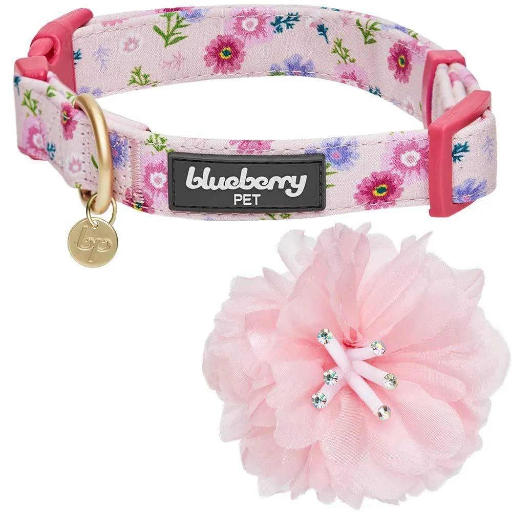 Floral Power Dog Collar with Handmade Detachable Pink Peony