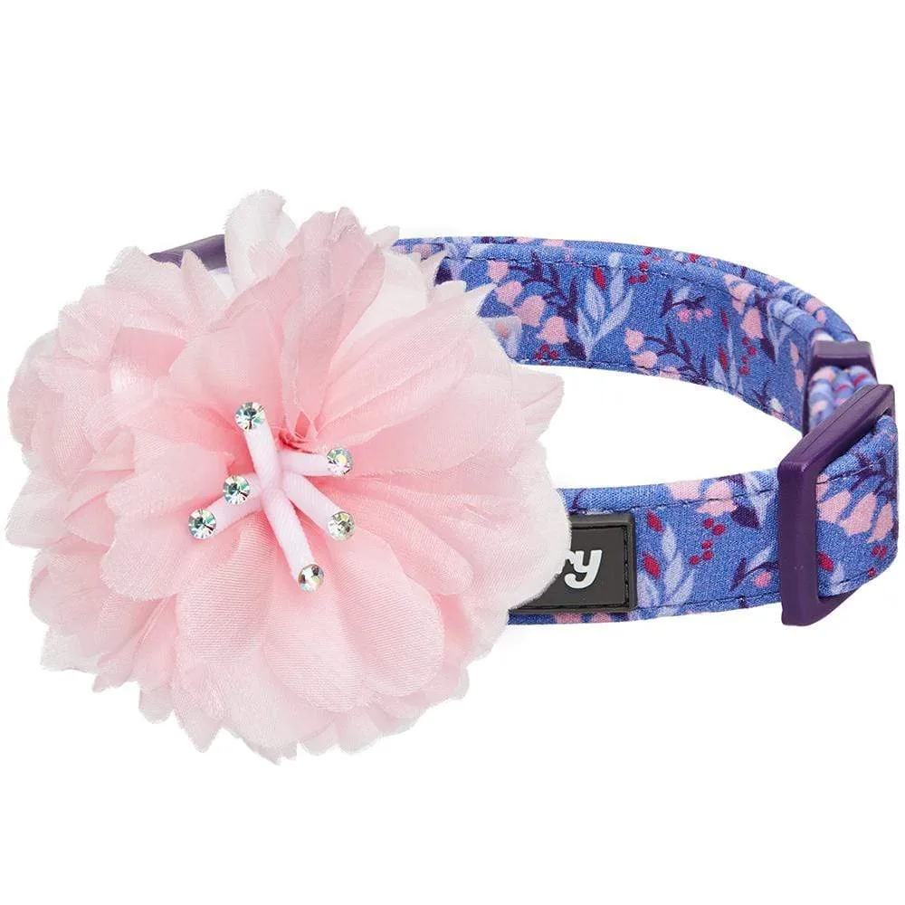 Floral Power Dog Collar with Handmade Detachable Pink Peony