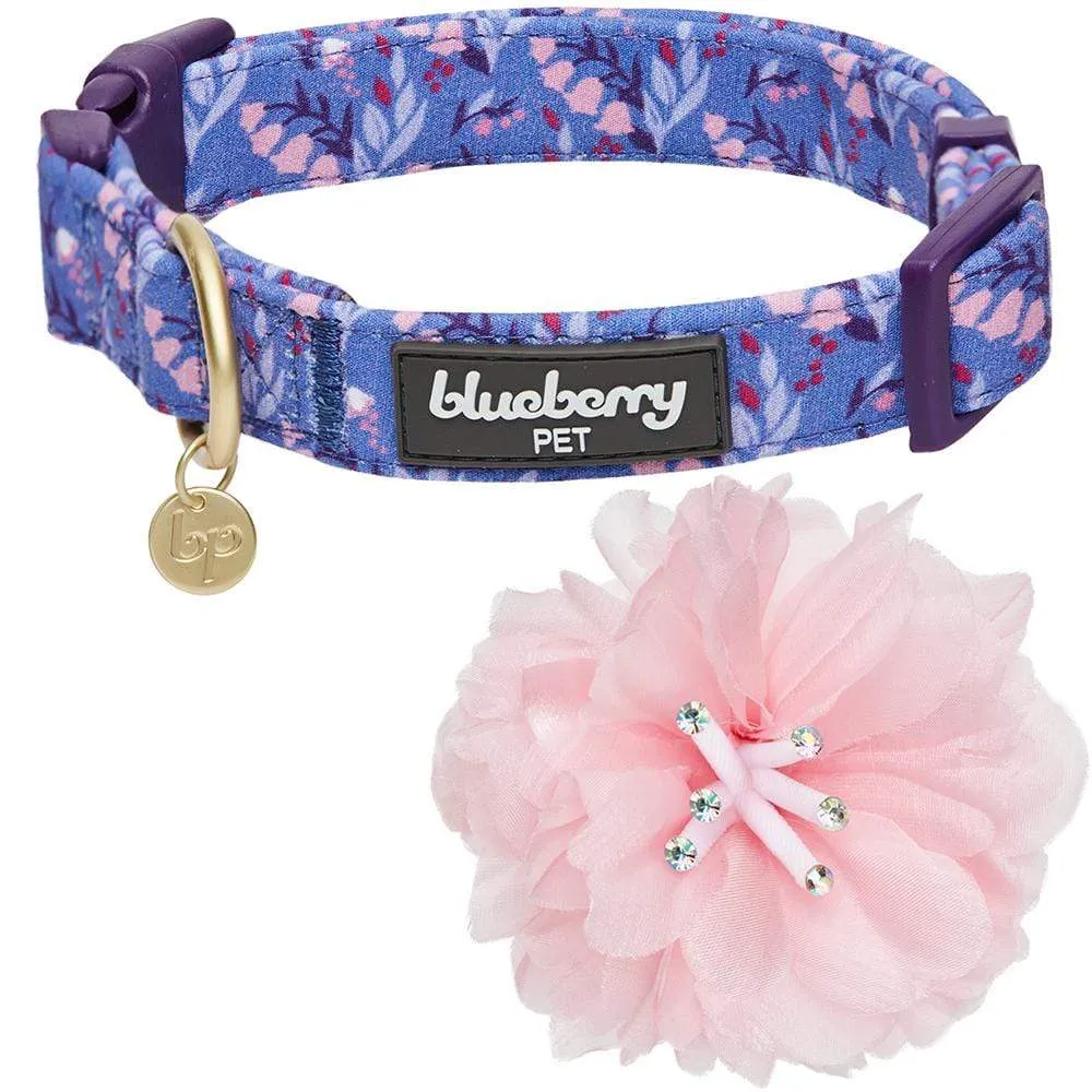 Floral Power Dog Collar with Handmade Detachable Pink Peony