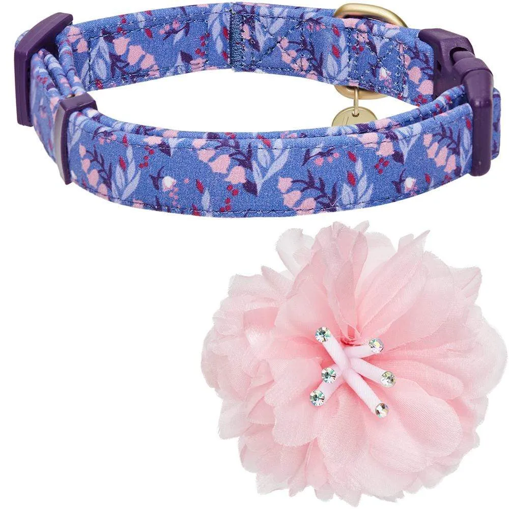 Floral Power Dog Collar with Handmade Detachable Pink Peony