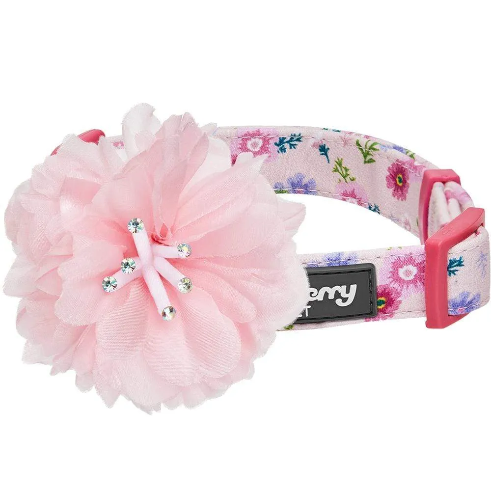 Floral Power Dog Collar with Handmade Detachable Pink Peony