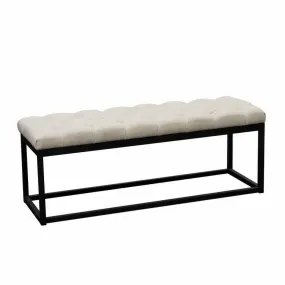 Metal Frame Small Linen Tufted Bedroom Bench in Desert Sand