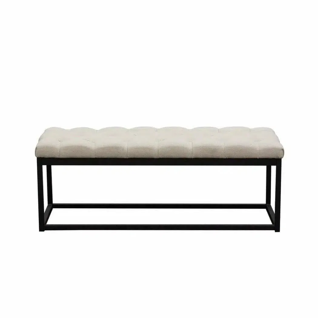 Metal Frame Small Linen Tufted Bedroom Bench in Desert Sand