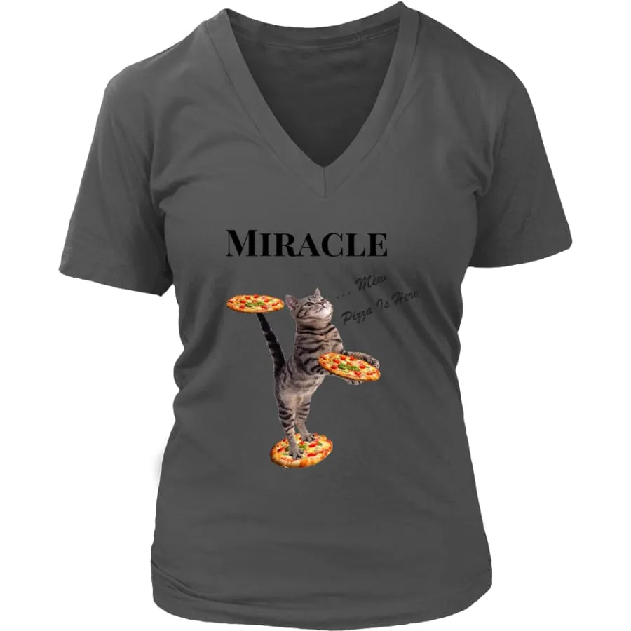 Miracle Cat Lover Shirt Women V-Neck|"Cat Pizza Server" T shirts (6 colors)