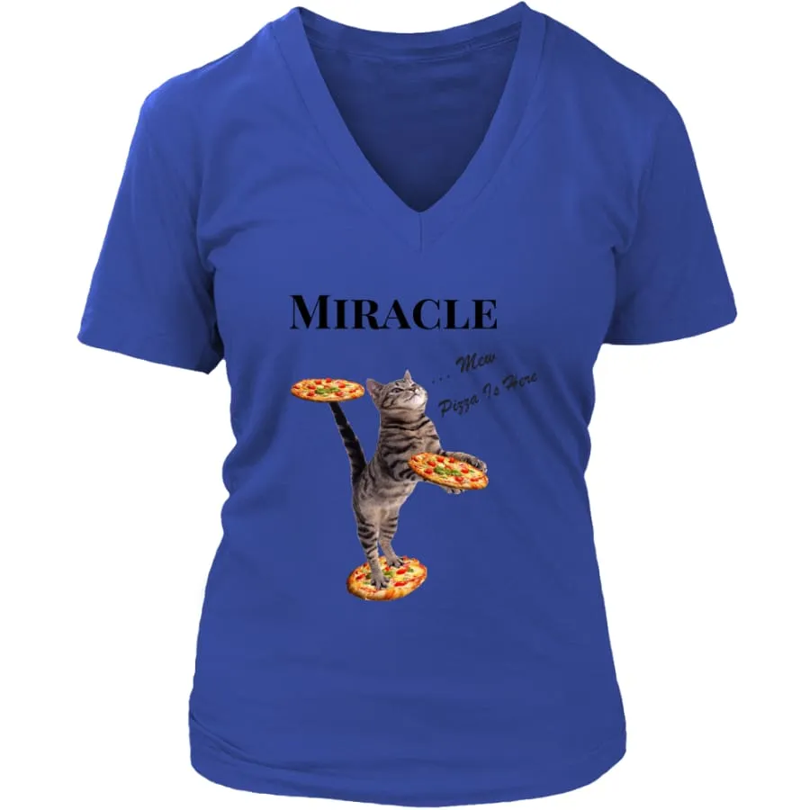 Miracle Cat Lover Shirt Women V-Neck|"Cat Pizza Server" T shirts (6 colors)