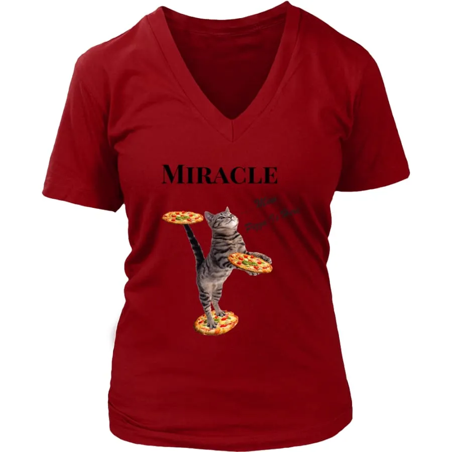 Miracle Cat Lover Shirt Women V-Neck|"Cat Pizza Server" T shirts (6 colors)