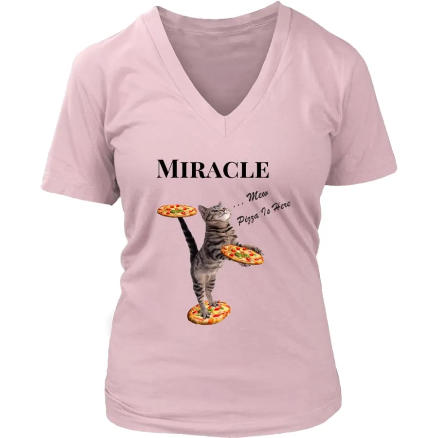 Miracle Cat Lover Shirt Women V-Neck|"Cat Pizza Server" T shirts (6 colors)