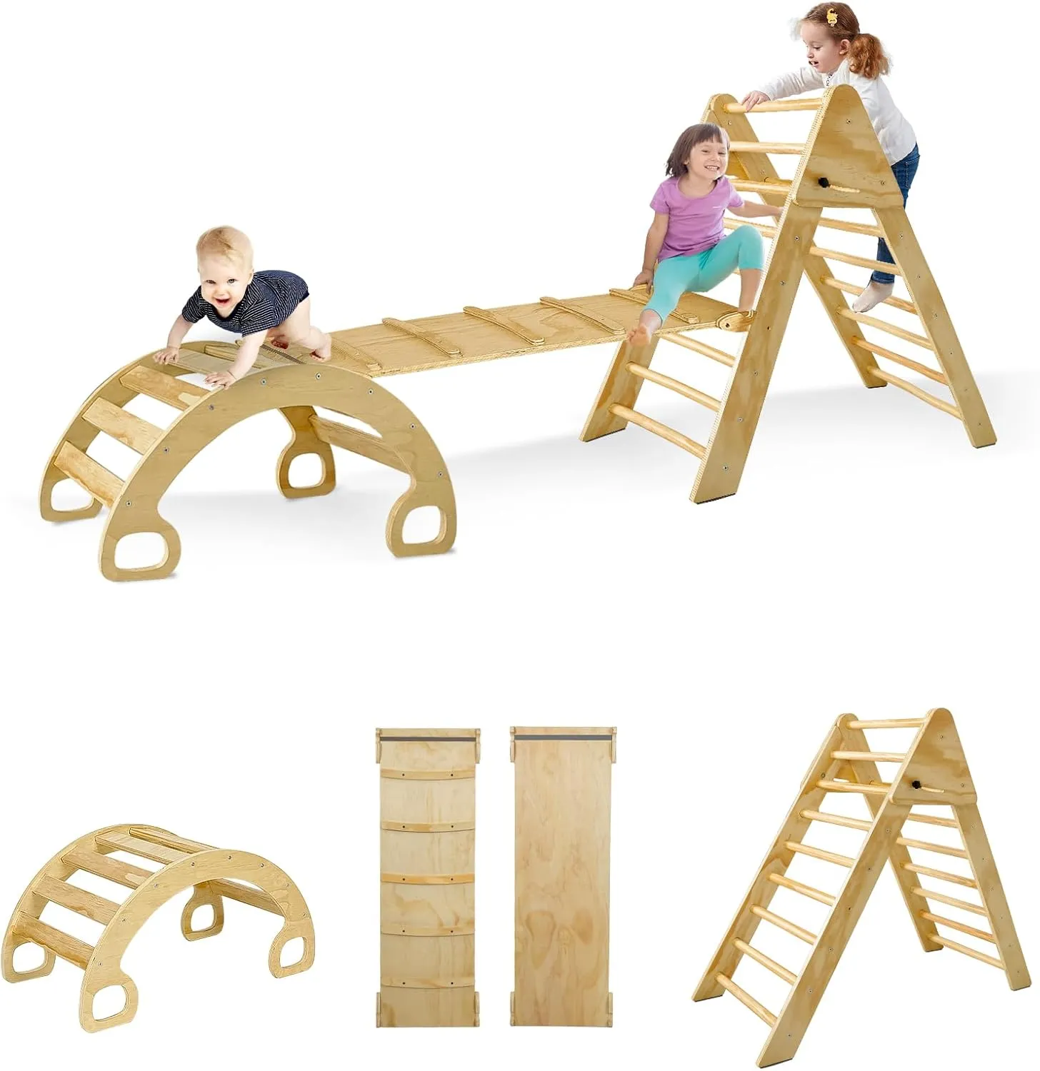 Montessori Indoor Jungle Gym for Toddlers with Slide, Swing, and Climbing Net