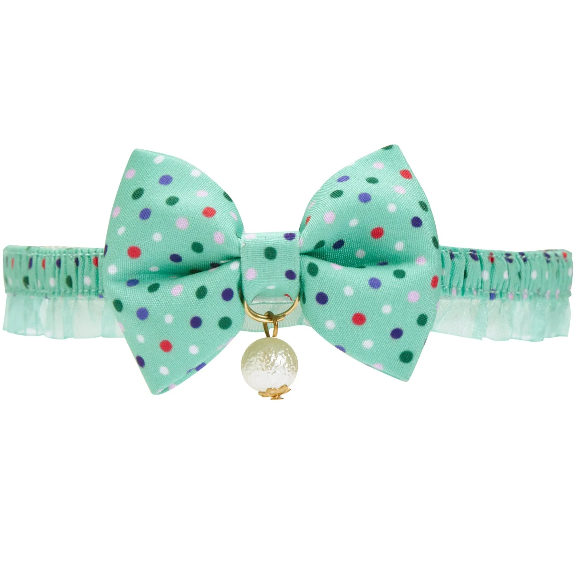 Polka Dot Bowtie Cat Collar with Pearl