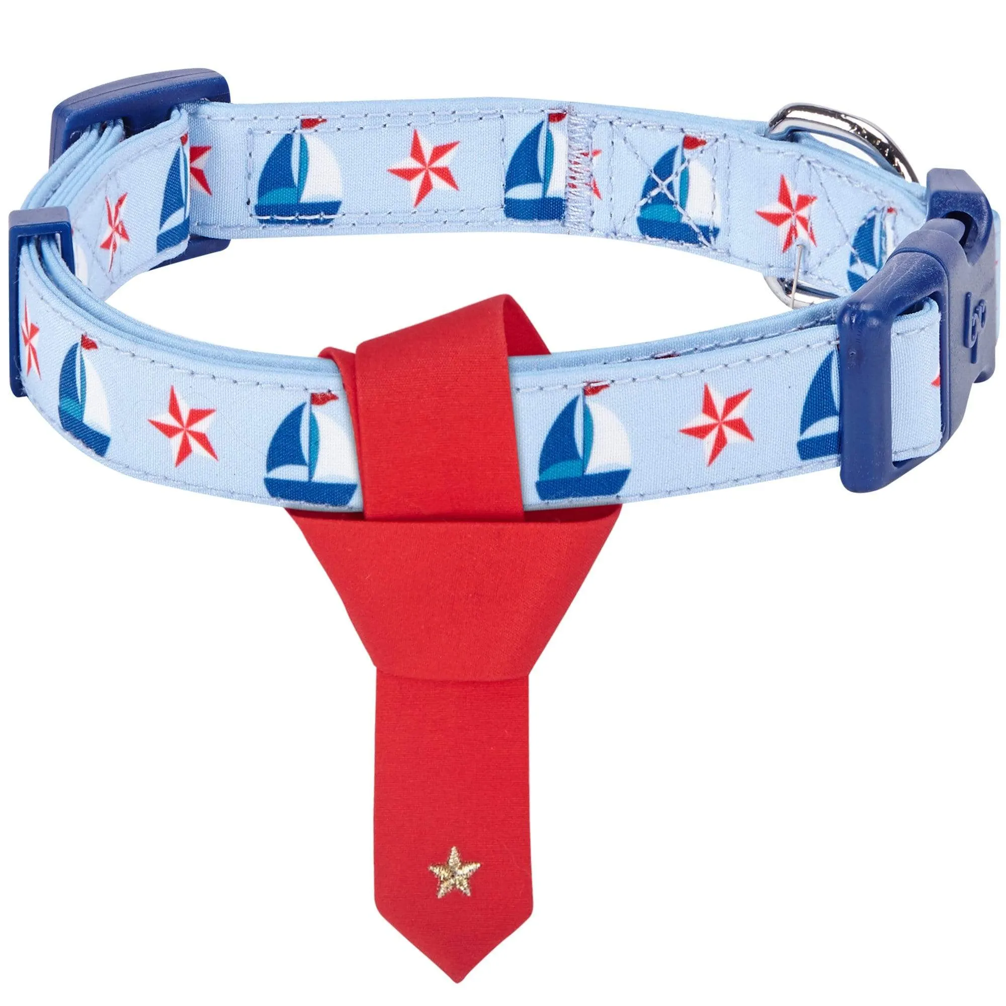 Summer Vacation Beach Dog Collar with Tie, Bon Voyage Sailboat Design