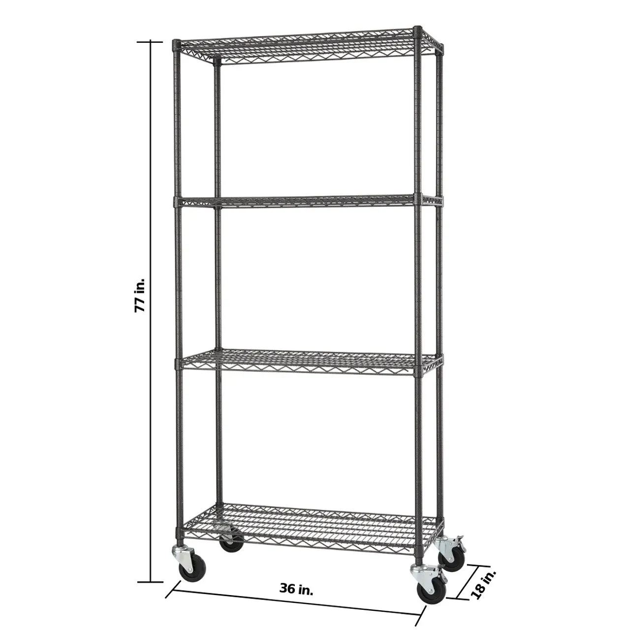 Trinity PRO 4-Tier 36x18x72 Wire Shelving NSF w/ Wheels Black Anthracite®