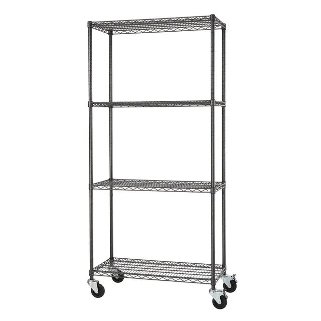 Trinity PRO 4-Tier 36x18x72 Wire Shelving NSF w/ Wheels Black Anthracite®