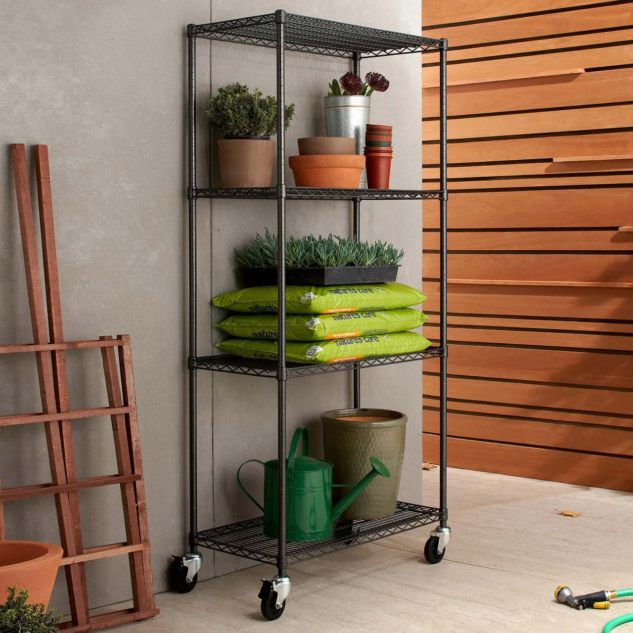 Trinity PRO 4-Tier 36x18x72 Wire Shelving NSF w/ Wheels Black Anthracite®