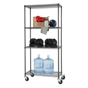 Trinity PRO 4-Tier 36x18x72 Wire Shelving NSF w/ Wheels Black Anthracite®