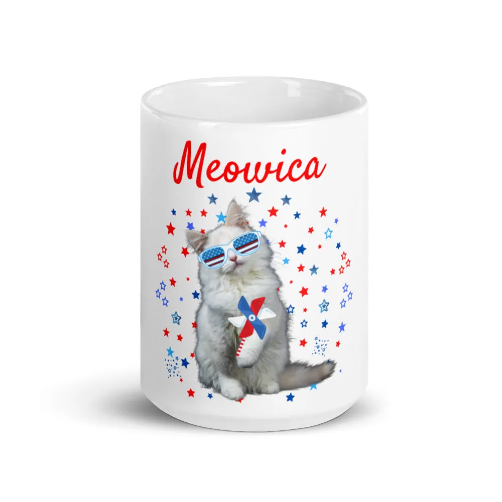 White meowica cat coffee mug